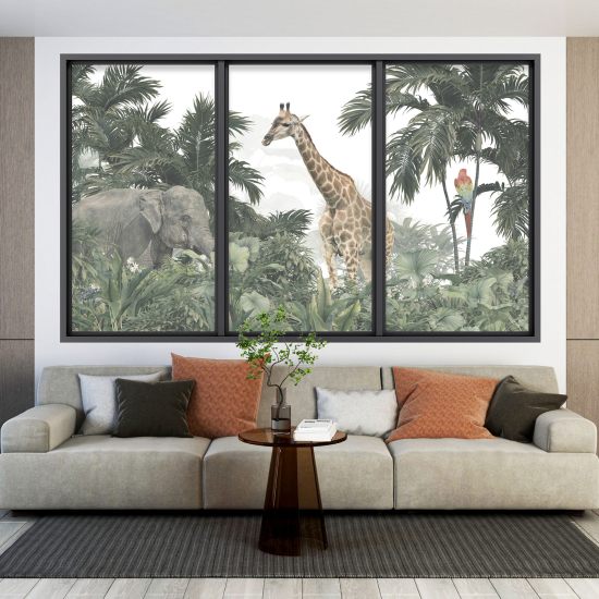 Optical Illusions Window Wall Sticker - Jungle Animals