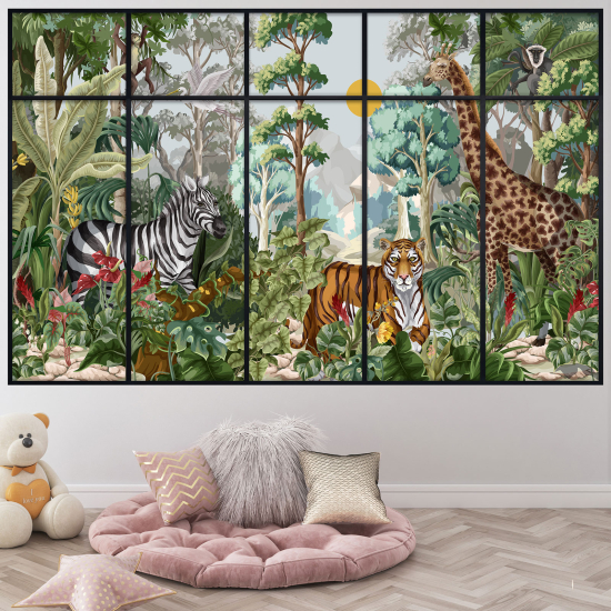 Optical Illusions Window Wall Sticker - Jungle Animals