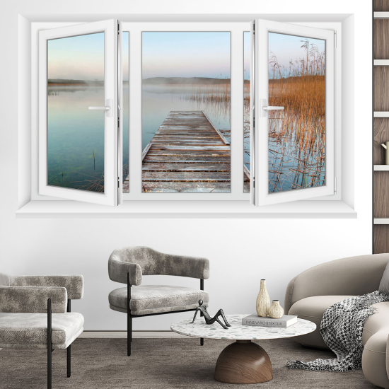 Optical Illusions Window Wall Sticker - Lake and pontoon