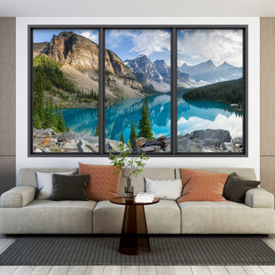 Optical Illusions Window Wall Sticker - Lake Mountains