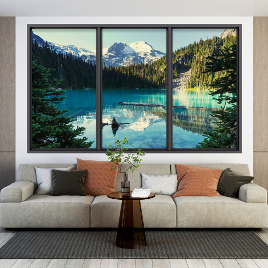 Optical Illusions Window Wall Sticker - Lake Mountains