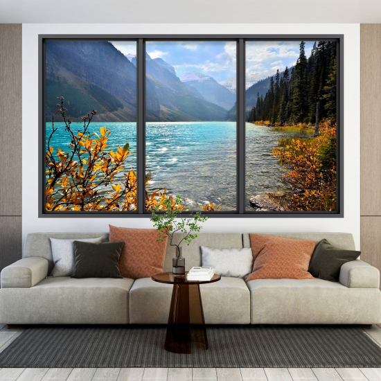 Optical Illusions Window Wall Sticker - Lake Mountains