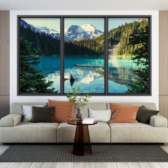 Optical Illusions Window Wall Sticker - Lake Mountains