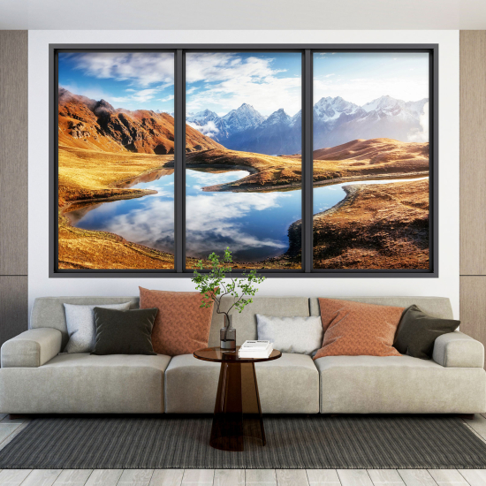 Optical Illusions Window Wall Sticker - Lake Mountains