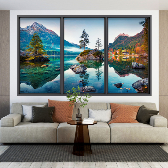 Optical Illusions Window Wall Sticker - Lake Mountains