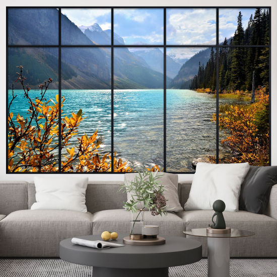 Optical Illusions Window Wall Sticker - Lake Mountains