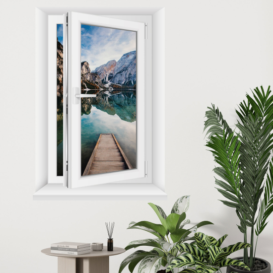 Optical Illusions Window Wall Sticker - Lake Mountains