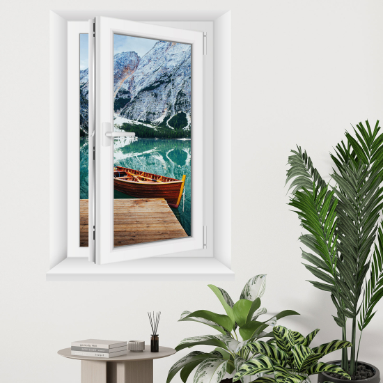 Optical Illusions Window Wall Sticker - Lake Mountains