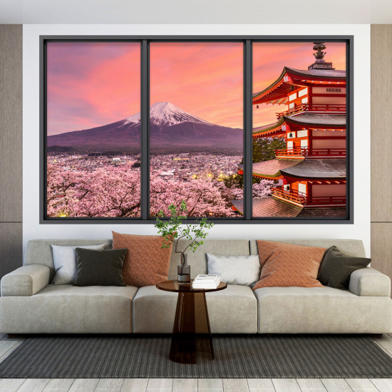 Optical Illusions Window Wall Sticker - Mount Fuji Japan