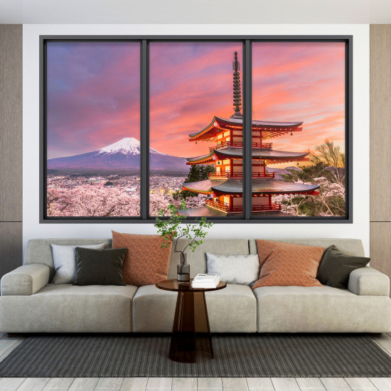 Optical Illusions Window Wall Sticker - Mount Fuji Japan