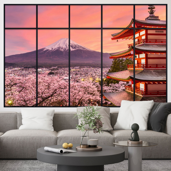 Optical Illusions Window Wall Sticker - Mount Fuji Japan