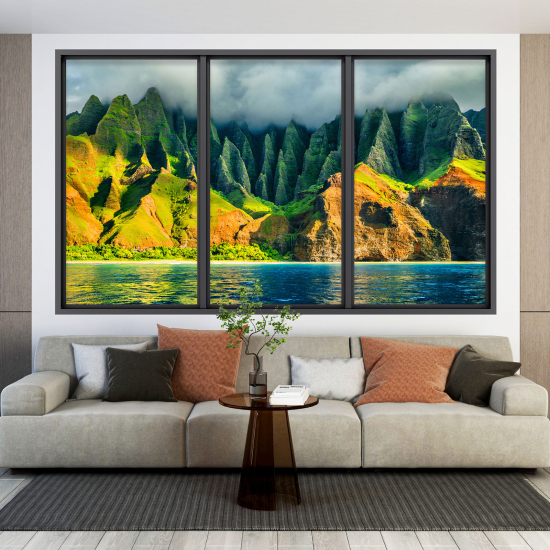 Optical Illusions Window Wall Sticker - Mountains