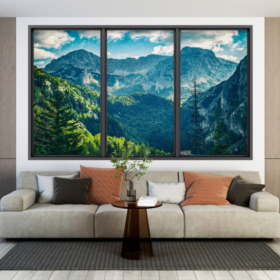 Optical Illusions Window Wall Sticker - Mountains