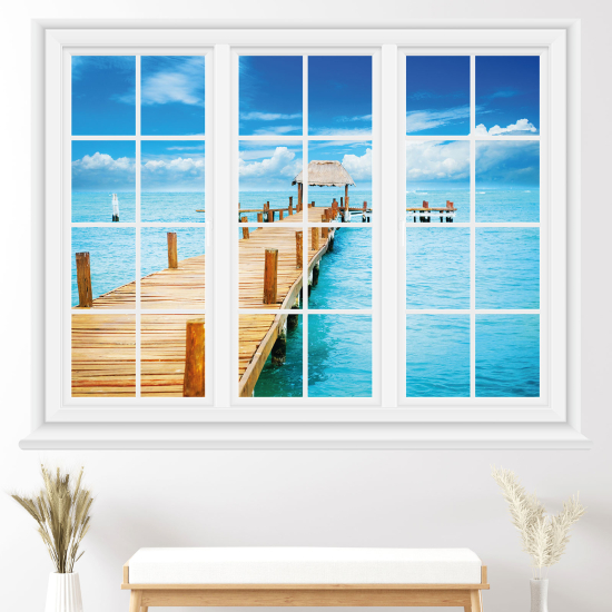 Optical Illusions Window Wall Sticker - Paradise pontoon