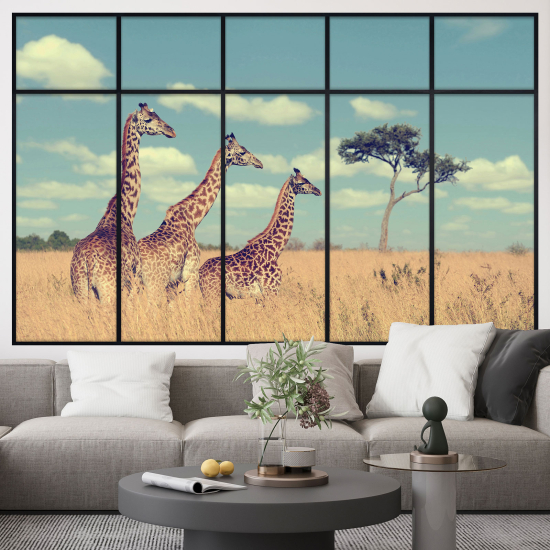 Optical Illusions Window Wall Sticker - Savanna Giraffes