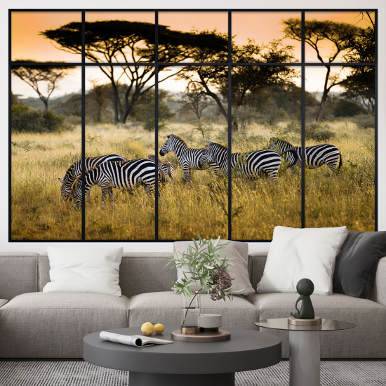 Optical Illusions Window Wall Sticker - Savanna Zebras