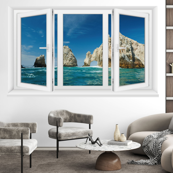 Optical Illusions Window Wall Sticker - Sea view Mexico