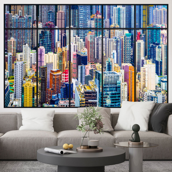 Optical Illusions Window Wall Sticker - Skyscrapers