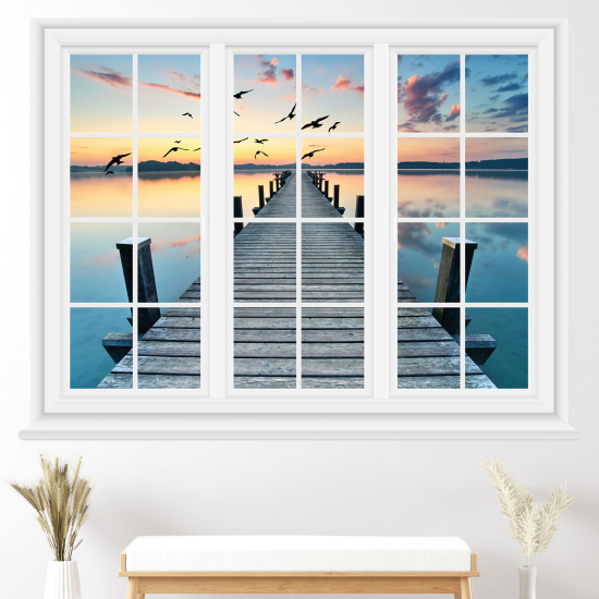 Optical Illusions Window Wall Sticker - Sunset pontoon