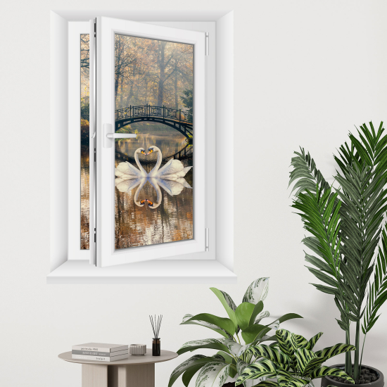 Optical Illusions Window Wall Sticker - Swans