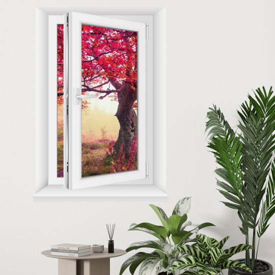 Optical Illusions Window Wall Sticker - Tree with pink leaves