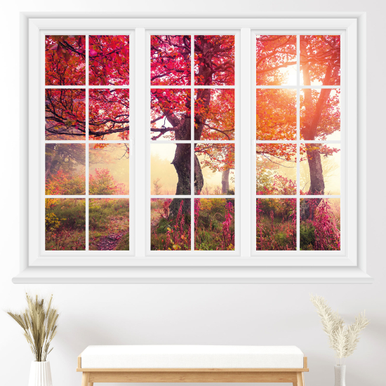 Optical Illusions Window Wall Sticker - Trees with pink leaves