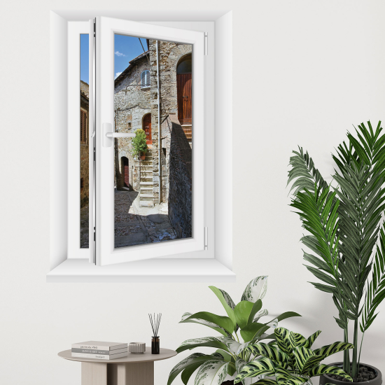 Optical Illusions Window Wall Sticker - Village alley