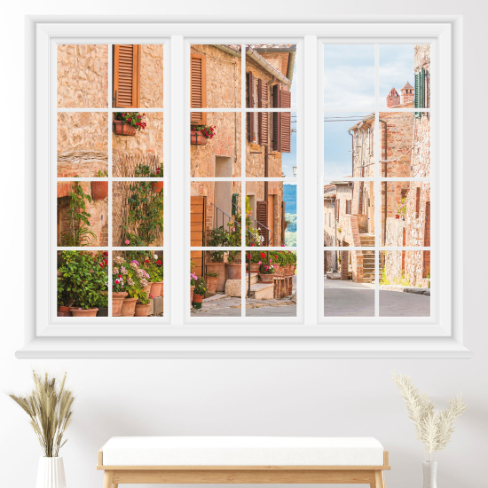 Optical Illusions Window Wall Sticker - Village alley