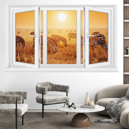 Optical Illusions Window Wall Sticker - Zebras