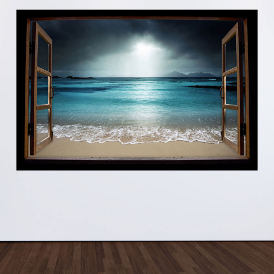 Optical Illusions Wood Window Wall Sticker - Beach