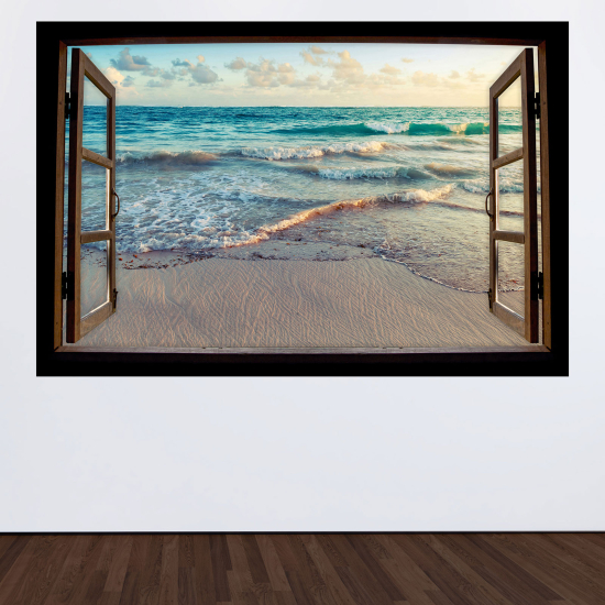 Optical Illusions Wood Window Wall Sticker - Beach