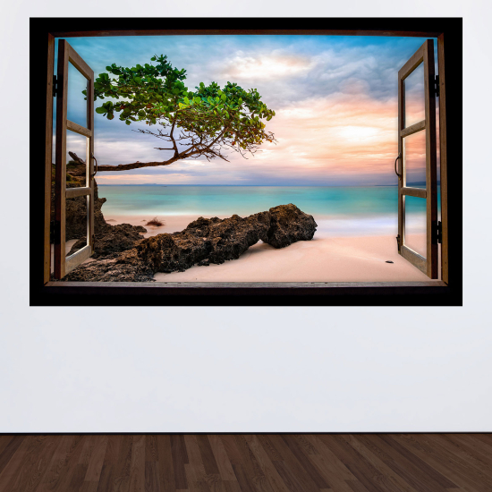 Optical Illusions Wood Window Wall Sticker - Beach