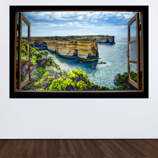 Optical Illusions Wood Window Wall Sticker - Cliffs