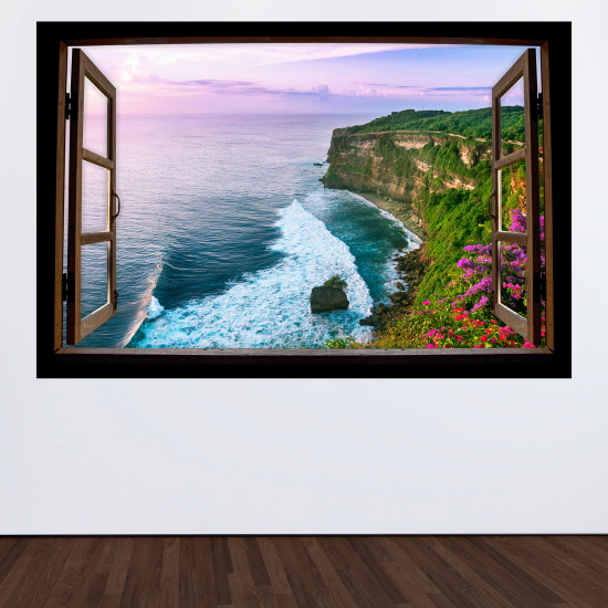 Optical Illusions Wood Window Wall Sticker - Cliffs