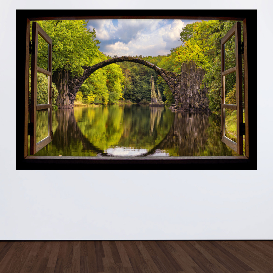 Optical Illusions Wood Window Wall Sticker - Devil's Bridge