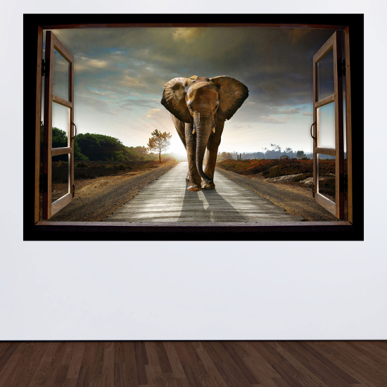 Optical Illusions Wood Window Wall Sticker - Elephant