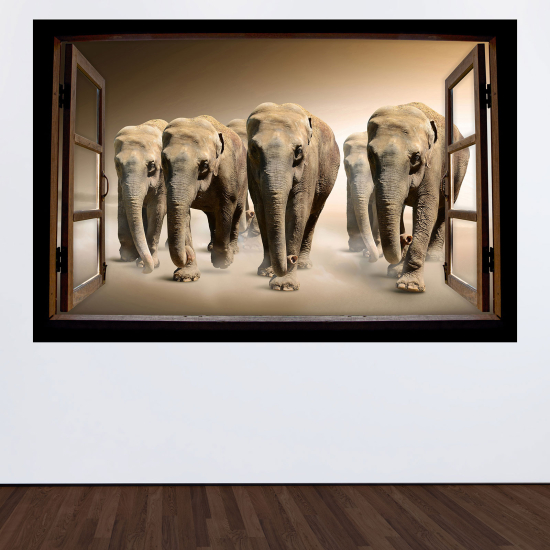 Optical Illusions Wood Window Wall Sticker - Elephant