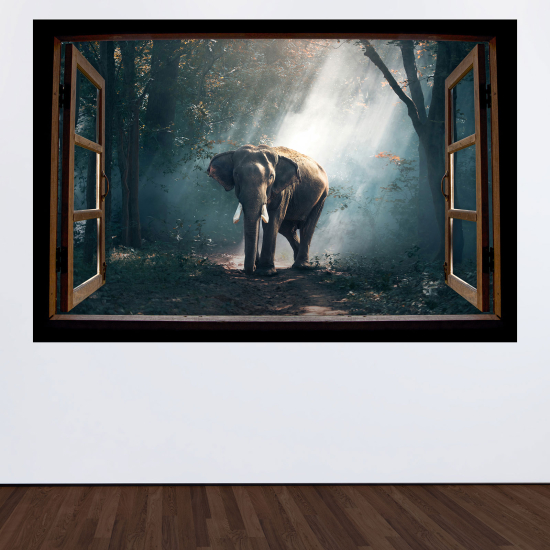 Optical Illusions Wood Window Wall Sticker - Elephant