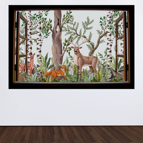 Optical Illusions Wood Window Wall Sticker for Kids - Forest animals