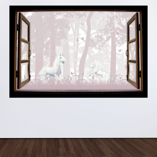 Optical Illusions Wood Window Wall Sticker for Kids - Unicorns