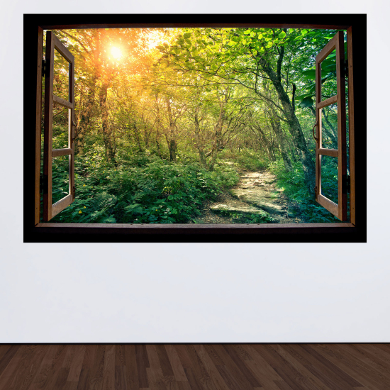 Optical Illusions Wood Window Wall Sticker - Forest