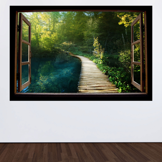 Optical Illusions Wood Window Wall Sticker - Forest path