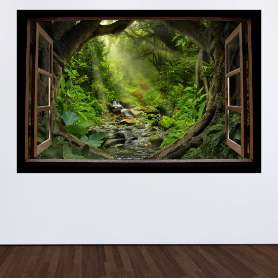 Optical Illusions Wood Window Wall Sticker - Forest path