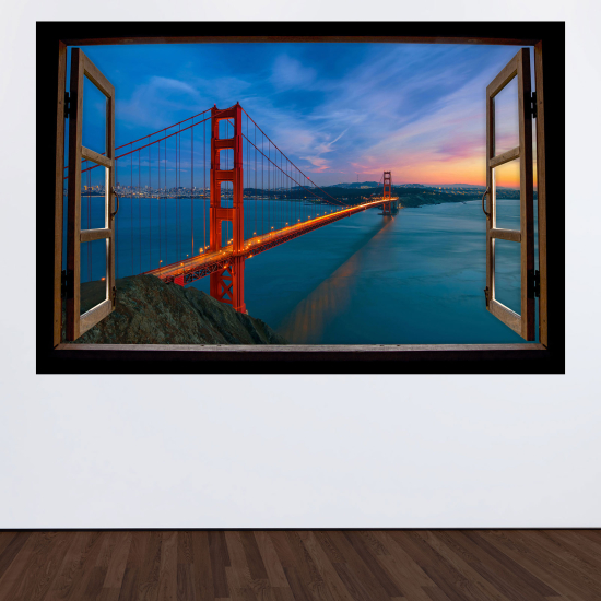 Optical Illusions Wood Window Wall Sticker - Golden gate