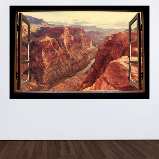 Optical Illusions Wood Window Wall Sticker - Grand Canyon