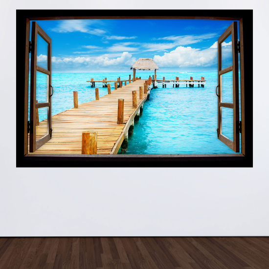 Optical Illusions Wood Window Wall Sticker - Heavenly pontoon