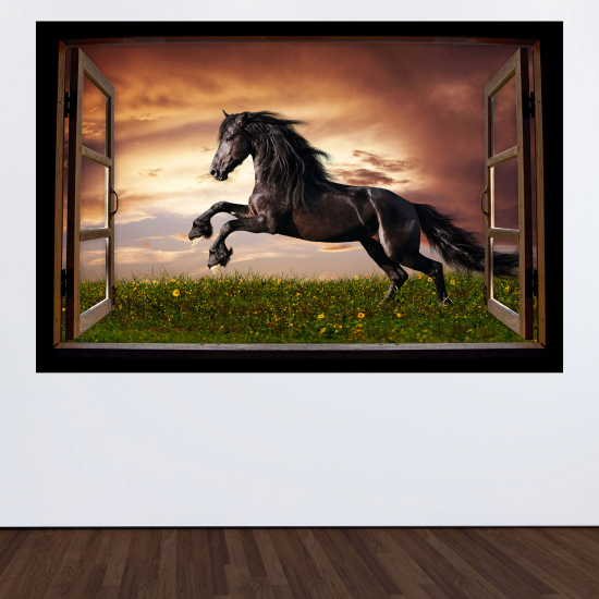 Optical Illusions Wood Window Wall Sticker - Horse