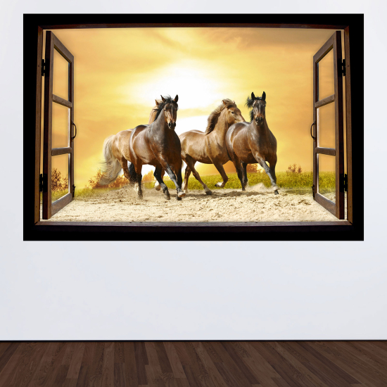 Optical Illusions Wood Window Wall Sticker - Horses