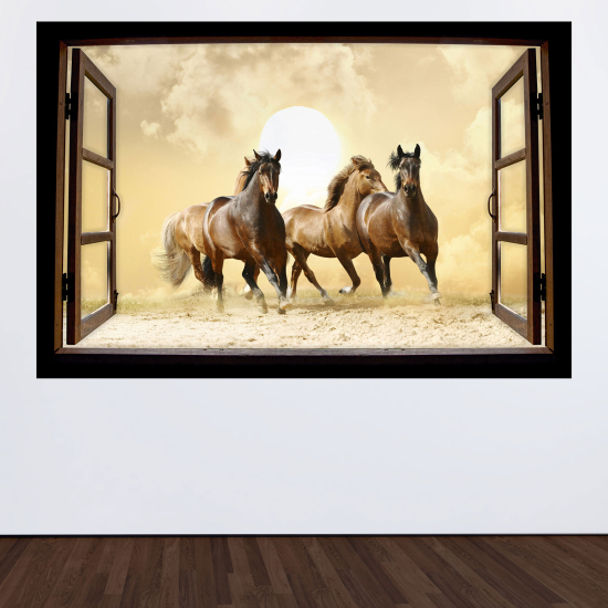 Optical Illusions Wood Window Wall Sticker - Horses