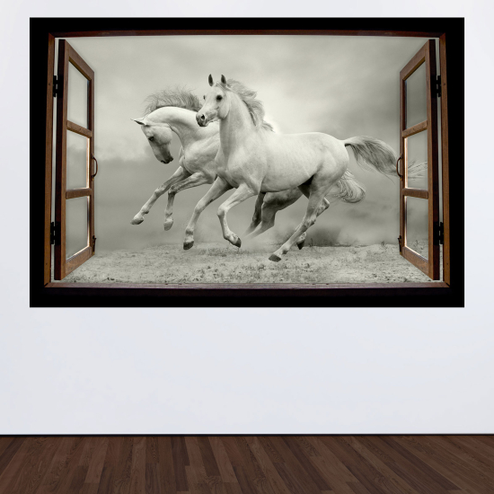 Optical Illusions Wood Window Wall Sticker - Horses